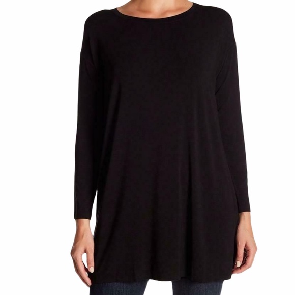 Eileen fisher black tunic top blouse size XL